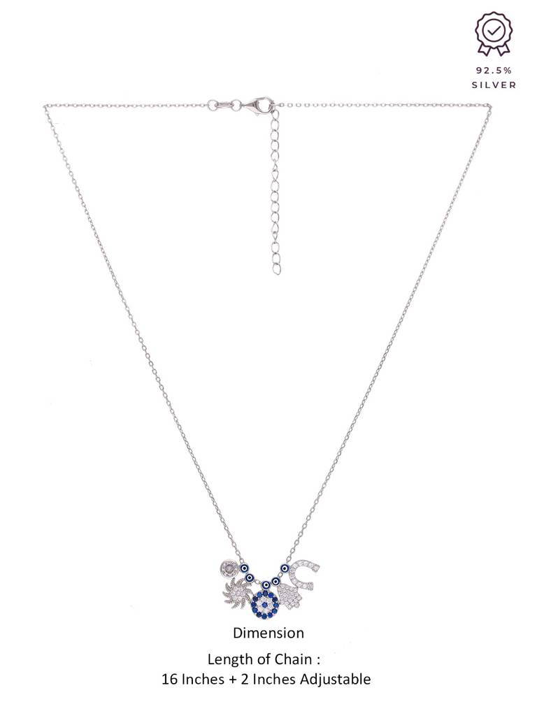 Sterling Silver Multi Charms Evil Eye Chain Necklace : NLCS214-S-NA