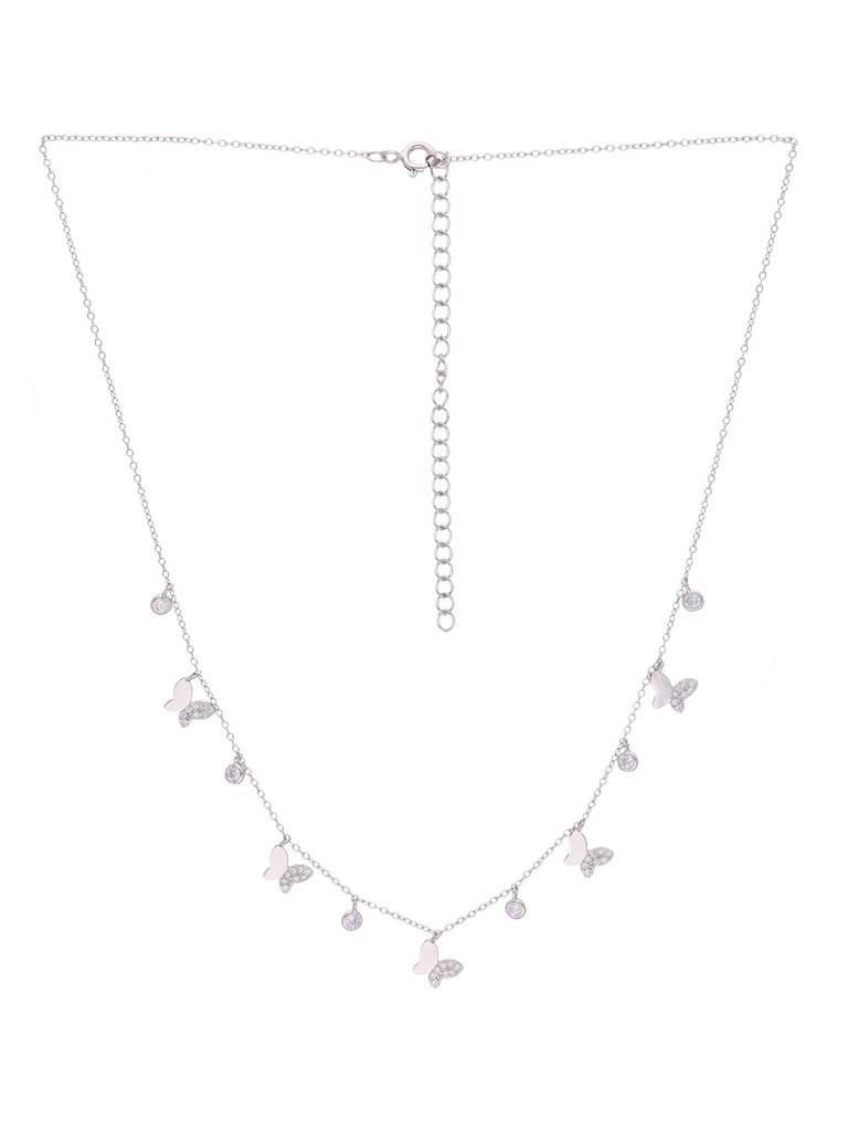 Sterling Silver Strand Of Butterflies Zircon Casual Necklace : NLCS221-S-NA