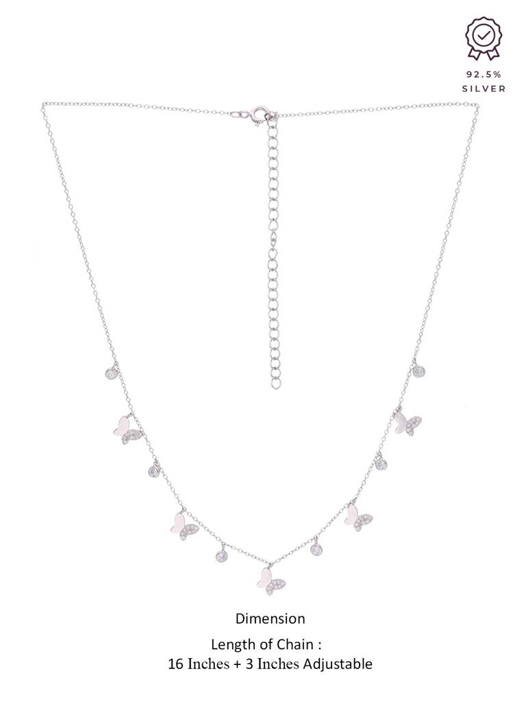 Sterling Silver Strand Of Butterflies Zircon Casual Necklace : NLCS221-S-NA