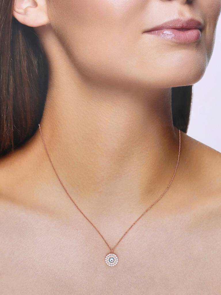 Sterling Silver Rose Gold Dancing Crystal Drops Casual Necklace : NLCS227-RG-NA