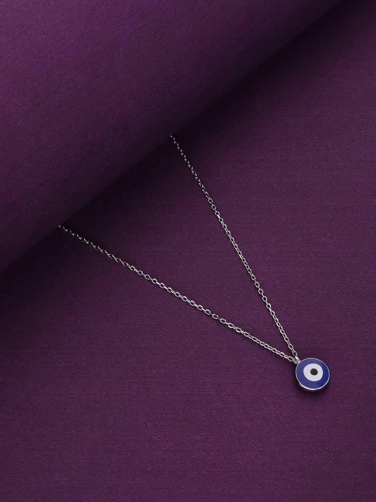 Sterling Silver Circular Single Evil Eye Chain Necklace : NLCS232-S-NA