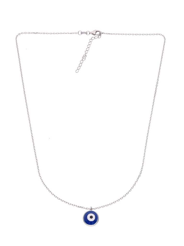 Sterling Silver Circular Single Evil Eye Chain Necklace : NLCS232-S-NA