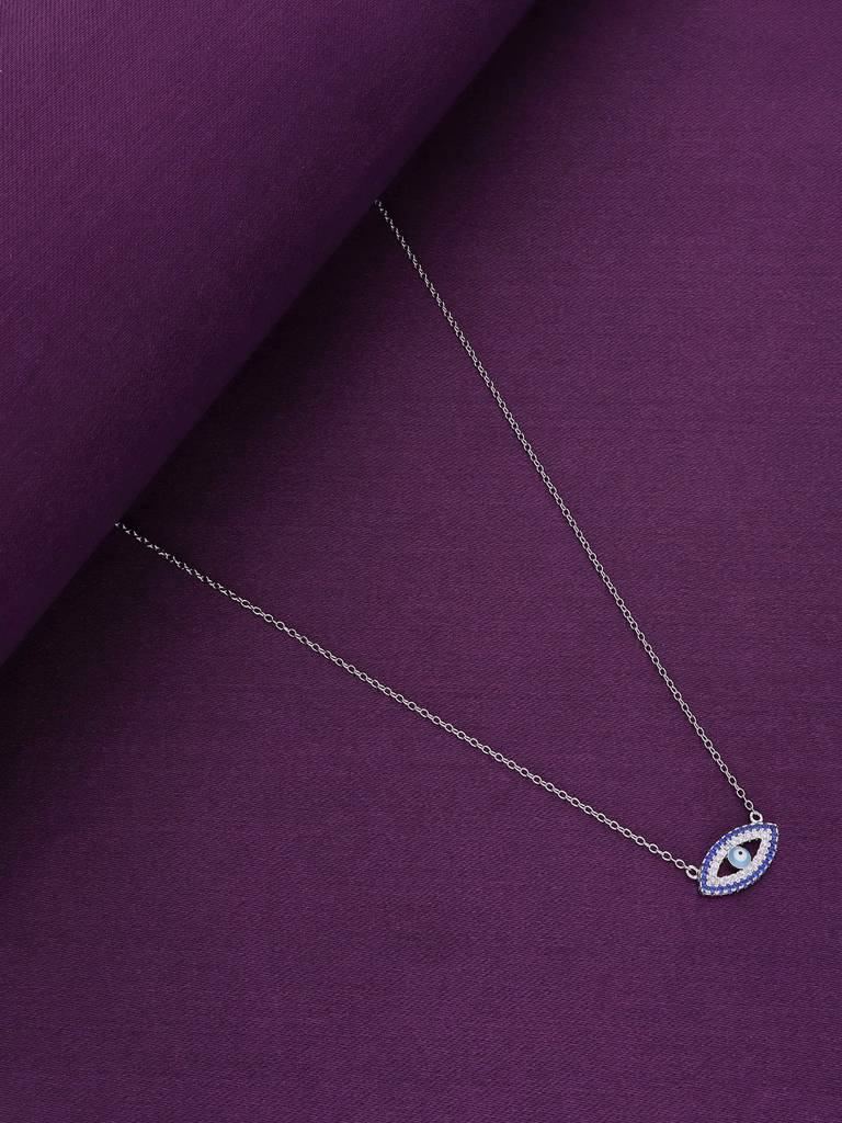 Sterling Silver Oval Single Diamond Studded Evil Eye Chain Necklace : NLCS233-S-NA