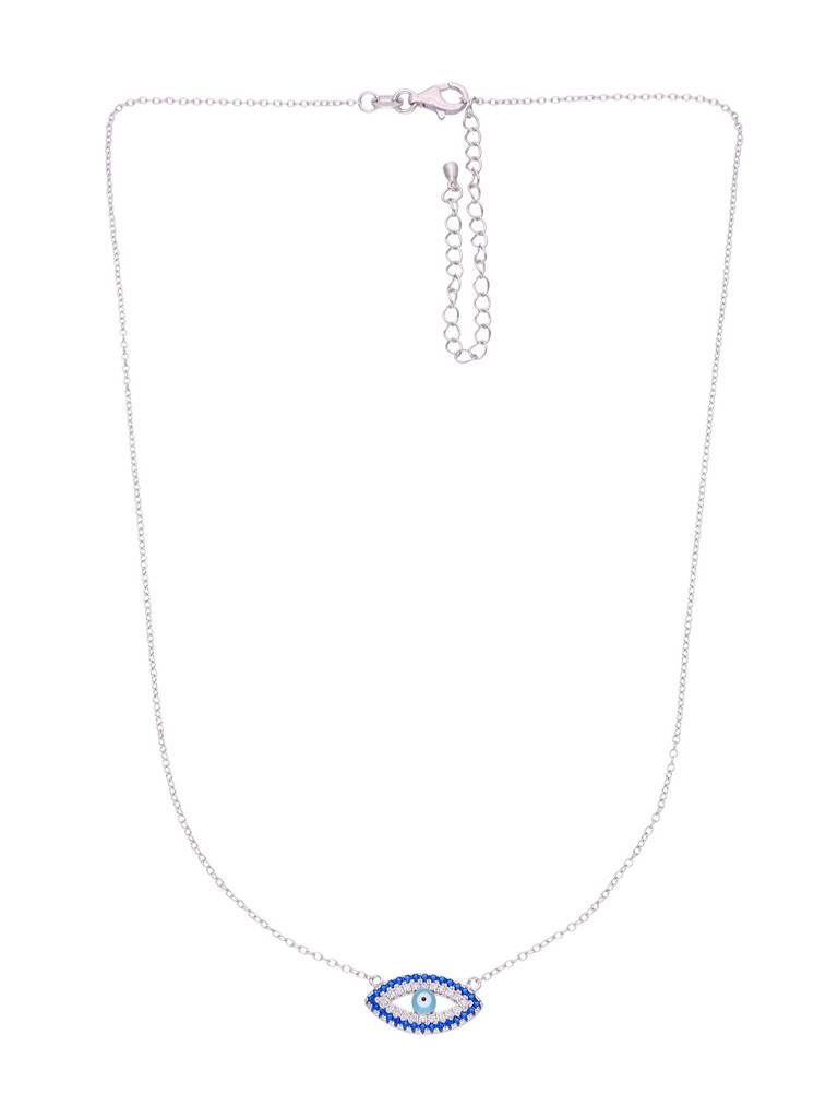 Sterling Silver Oval Single Diamond Studded Evil Eye Chain Necklace : NLCS233-S-NA