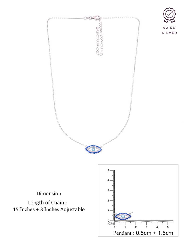 Sterling Silver Oval Single Diamond Studded Evil Eye Chain Necklace : NLCS233-S-NA