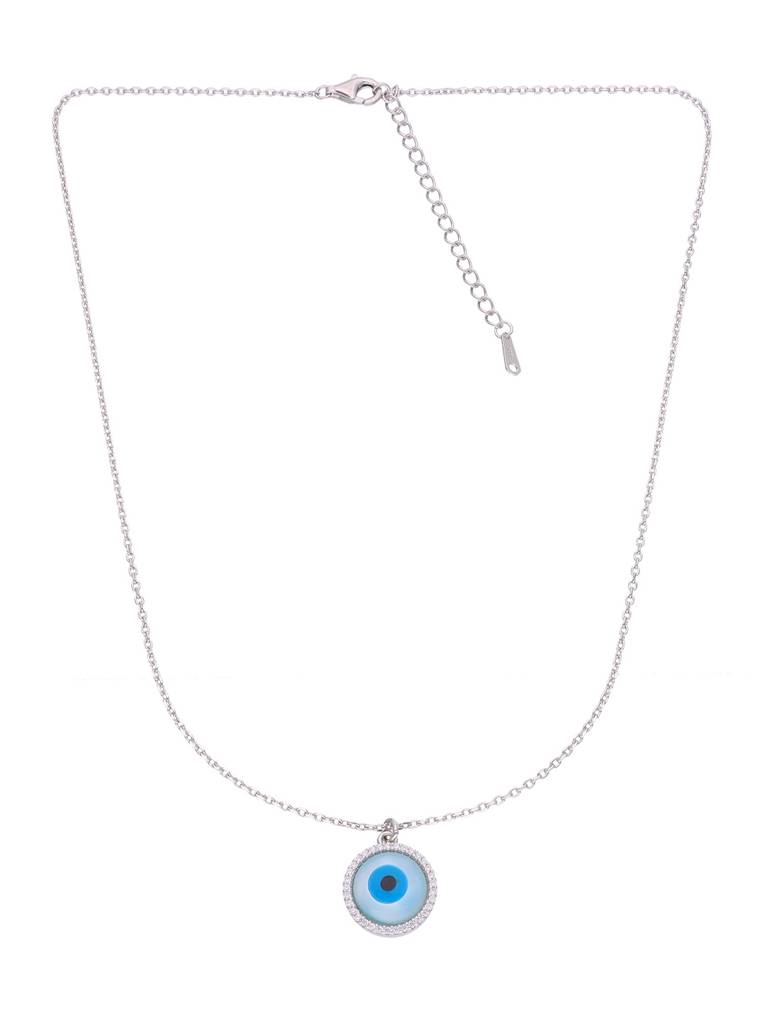 Sterling Silver Circular Diamond Studded Ring Evil Eye Chain Necklace : NLCS234-S-NA