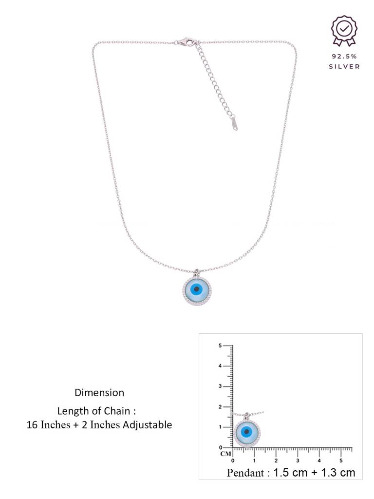 Sterling Silver Circular Diamond Studded Ring Evil Eye Chain Necklace : NLCS234-S-NA