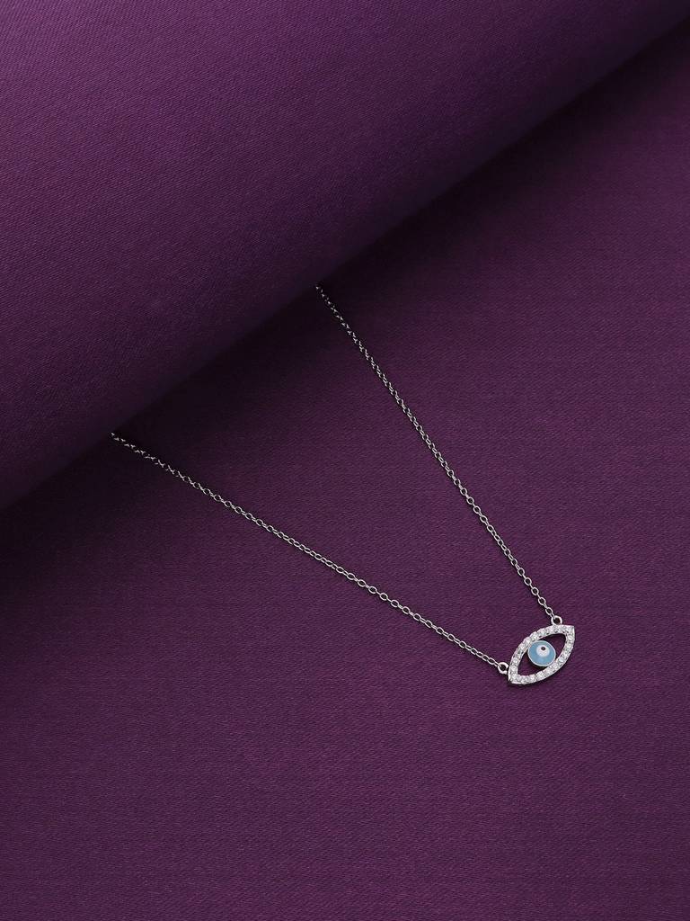 Sterling Silver Minimalistic Single Evil Eye Studded Chain Necklace : NLCS235-S-NA