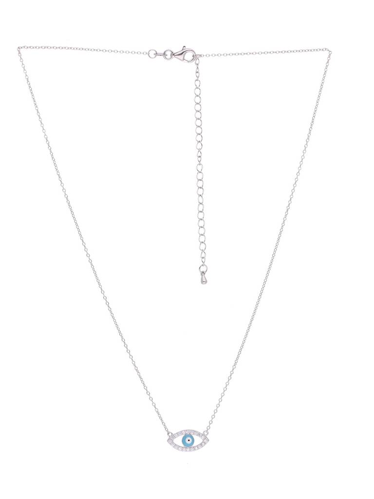 Sterling Silver Minimalistic Single Evil Eye Studded Chain Necklace : NLCS235-S-NA