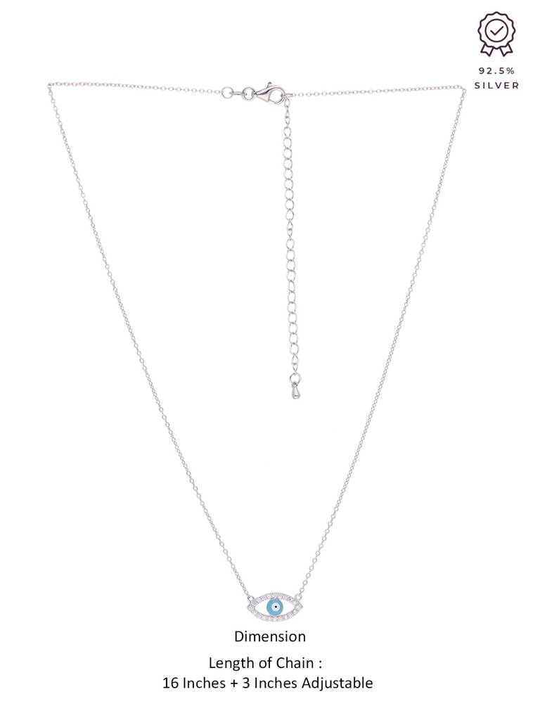 Sterling Silver Minimalistic Single Evil Eye Studded Chain Necklace : NLCS235-S-NA