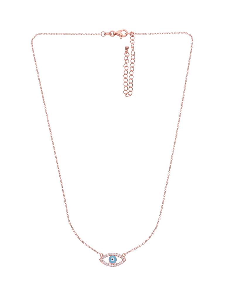 Sterling Silver Rose Gold Minimalistic Single Evil Eye Studded Chain Necklace : NLCS236-RG-NA