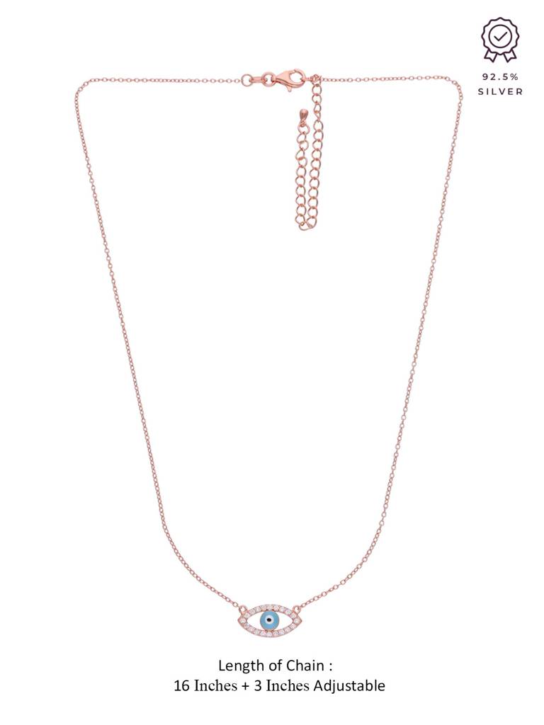 Sterling Silver Rose Gold Minimalistic Single Evil Eye Studded Chain Necklace : NLCS236-RG-NA
