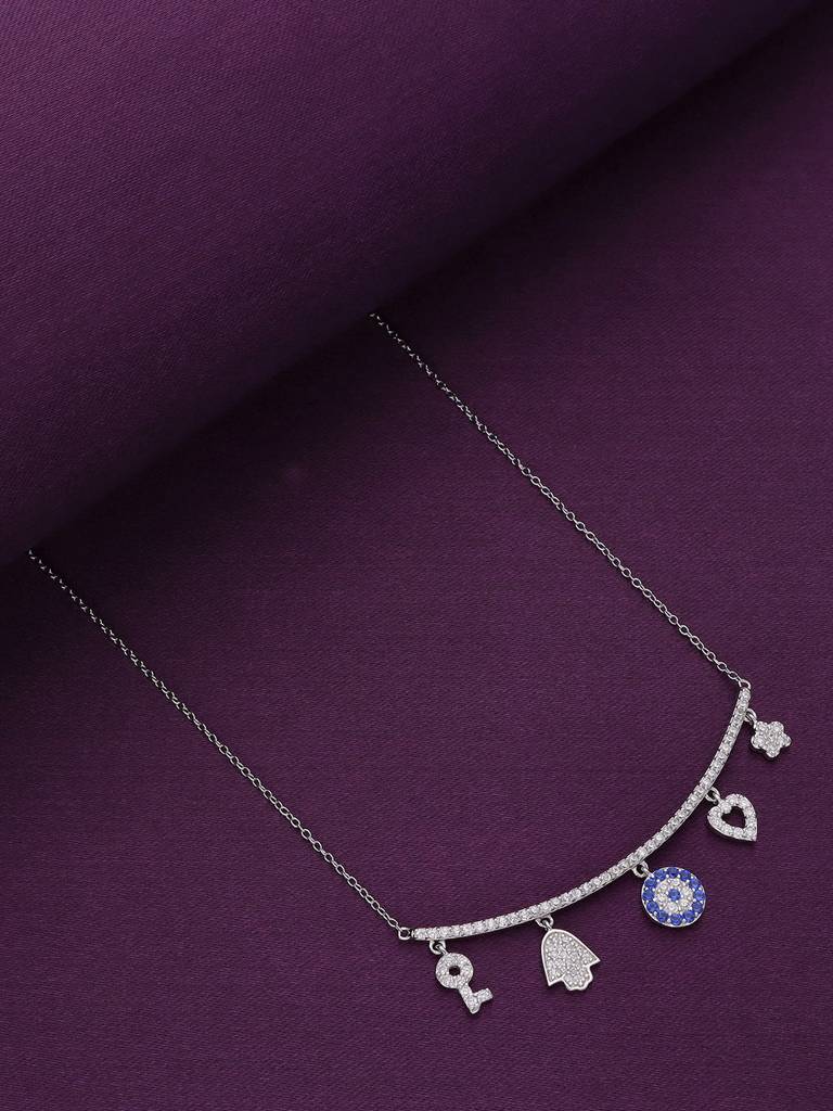 Sterling Silver Multi Charm Evil Eye Chain Necklace : NLCS239-S-NA