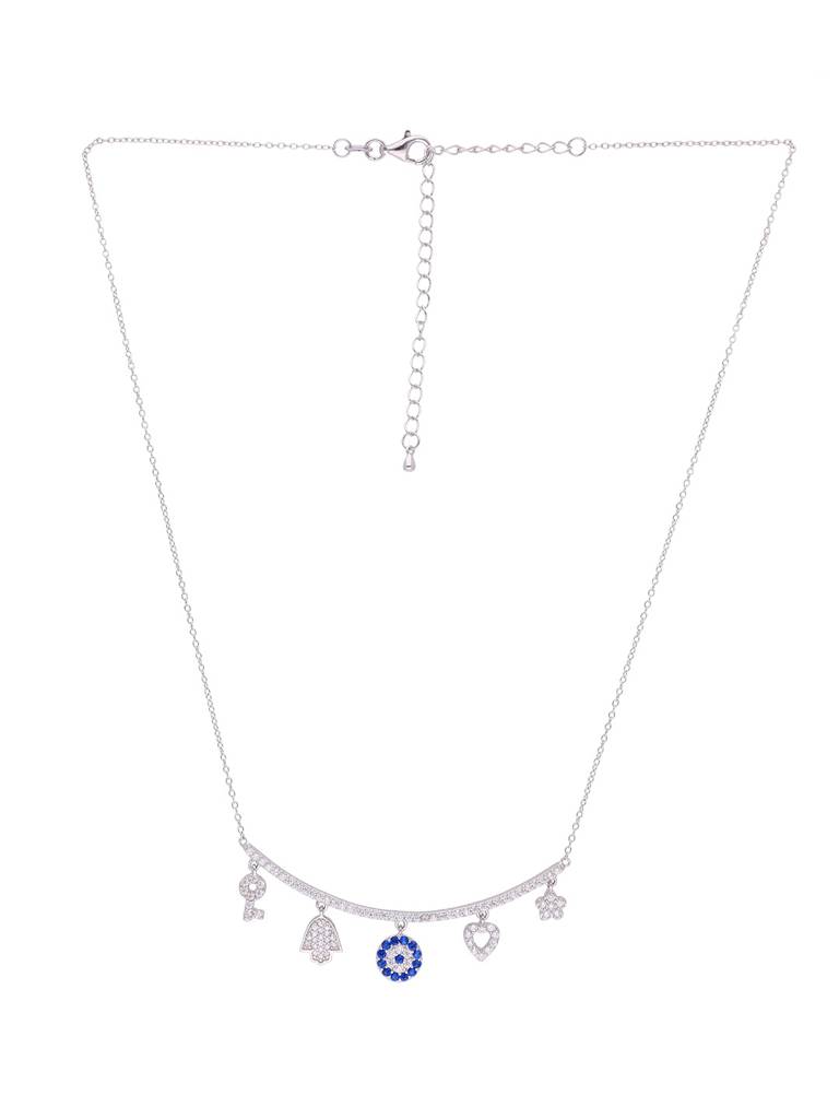 Sterling Silver Multi Charm Evil Eye Chain Necklace : NLCS239-S-NA