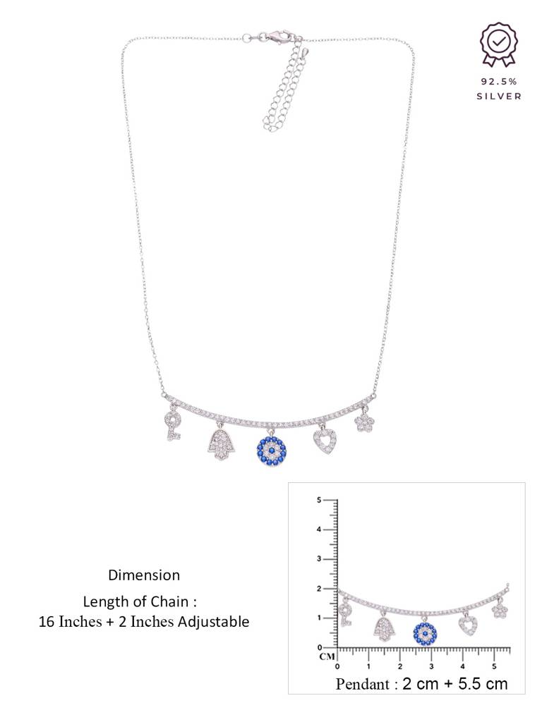 Sterling Silver Multi Charm Evil Eye Chain Necklace : NLCS239-S-NA