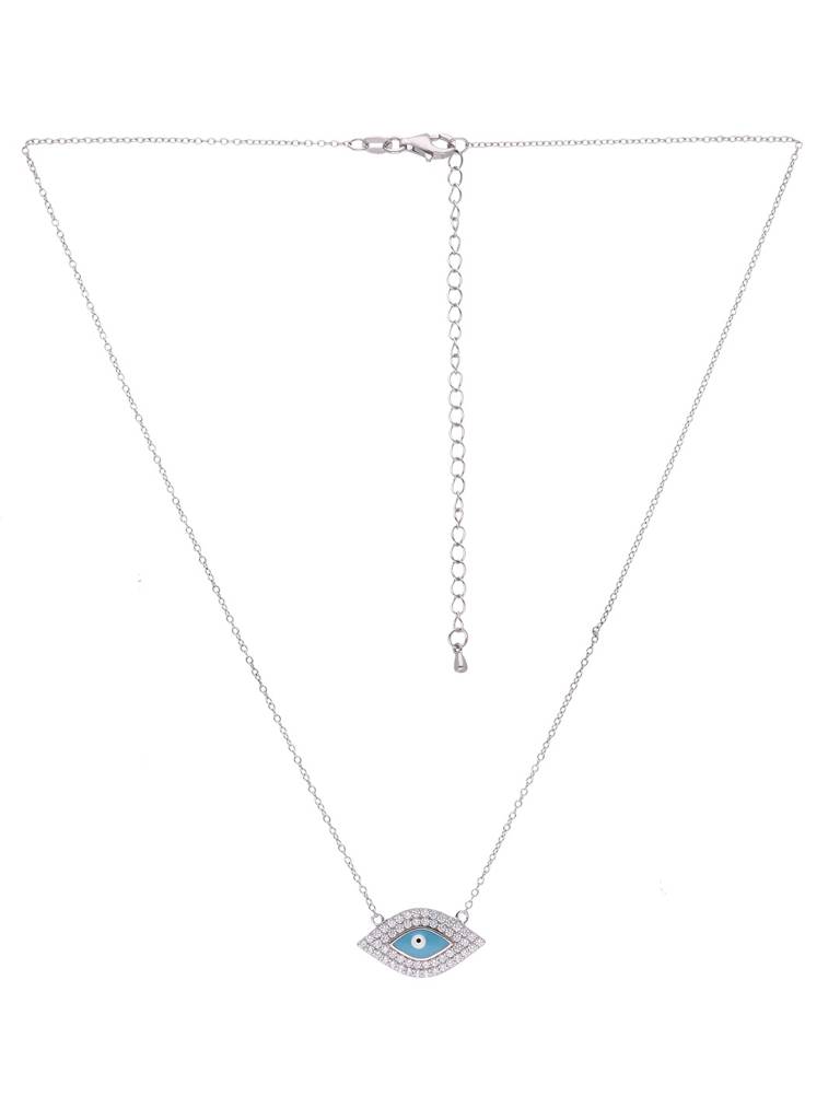 Sterling Silver Stylish Diamond Studded Evil Eye Chain Necklace : NLCS241-S-NA