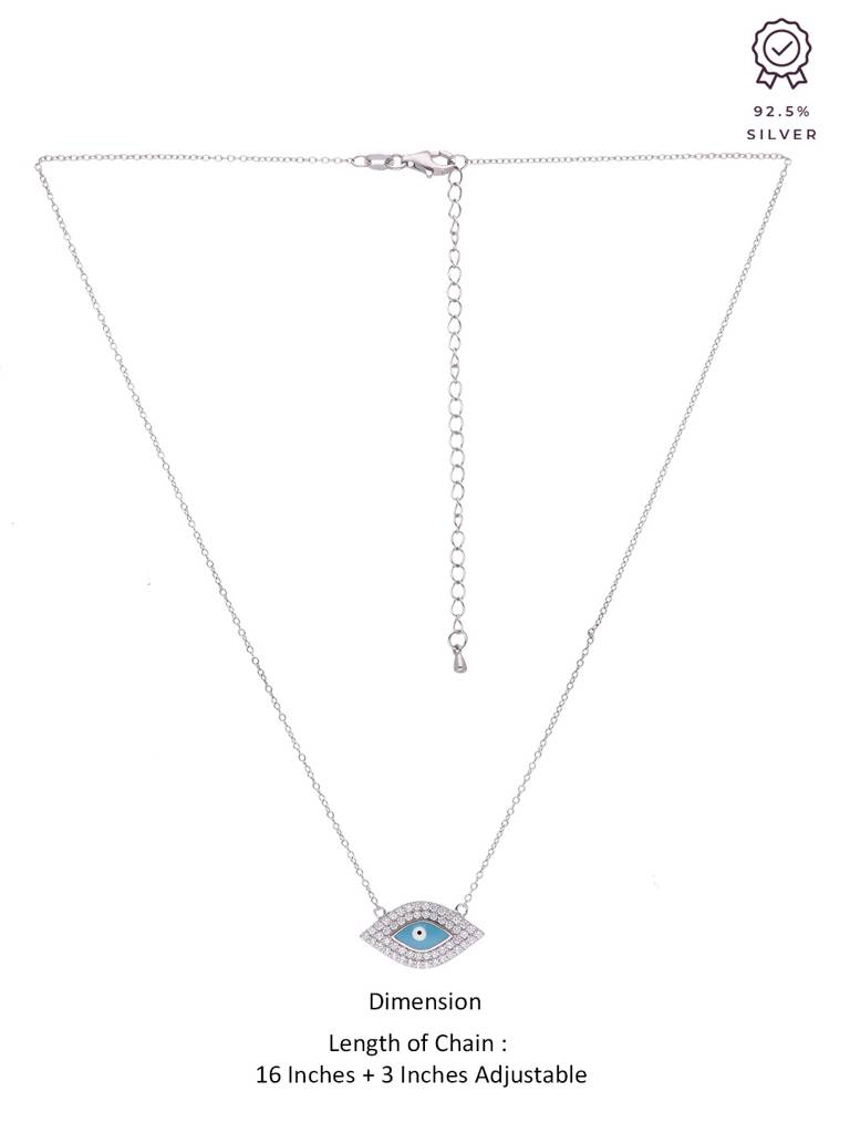 Sterling Silver Stylish Diamond Studded Evil Eye Chain Necklace : NLCS241-S-NA