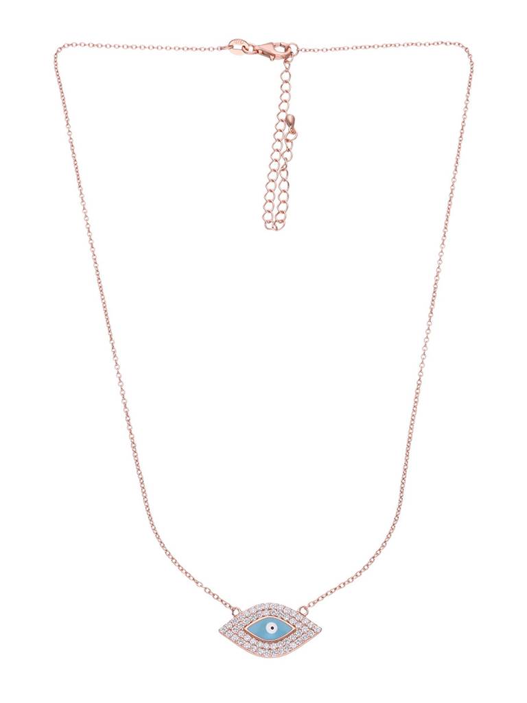 Sterling Silver Rose Gold Stylish Diamond Studded Evil Eye Chain Necklace : NLCS242-RG-NA