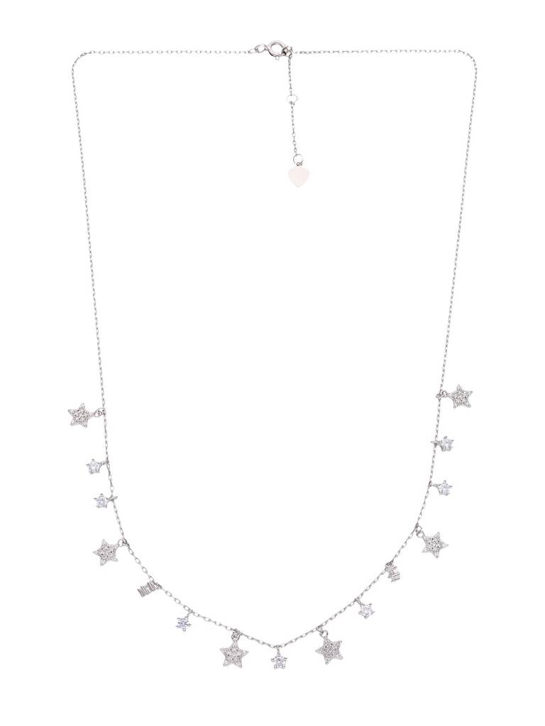 Sterling Silver Strand Of Stars Zircon Casual Necklace : NLCS243-S-NA