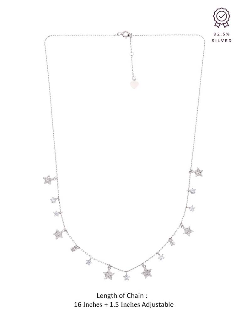 Sterling Silver Strand Of Stars Zircon Casual Necklace : NLCS243-S-NA