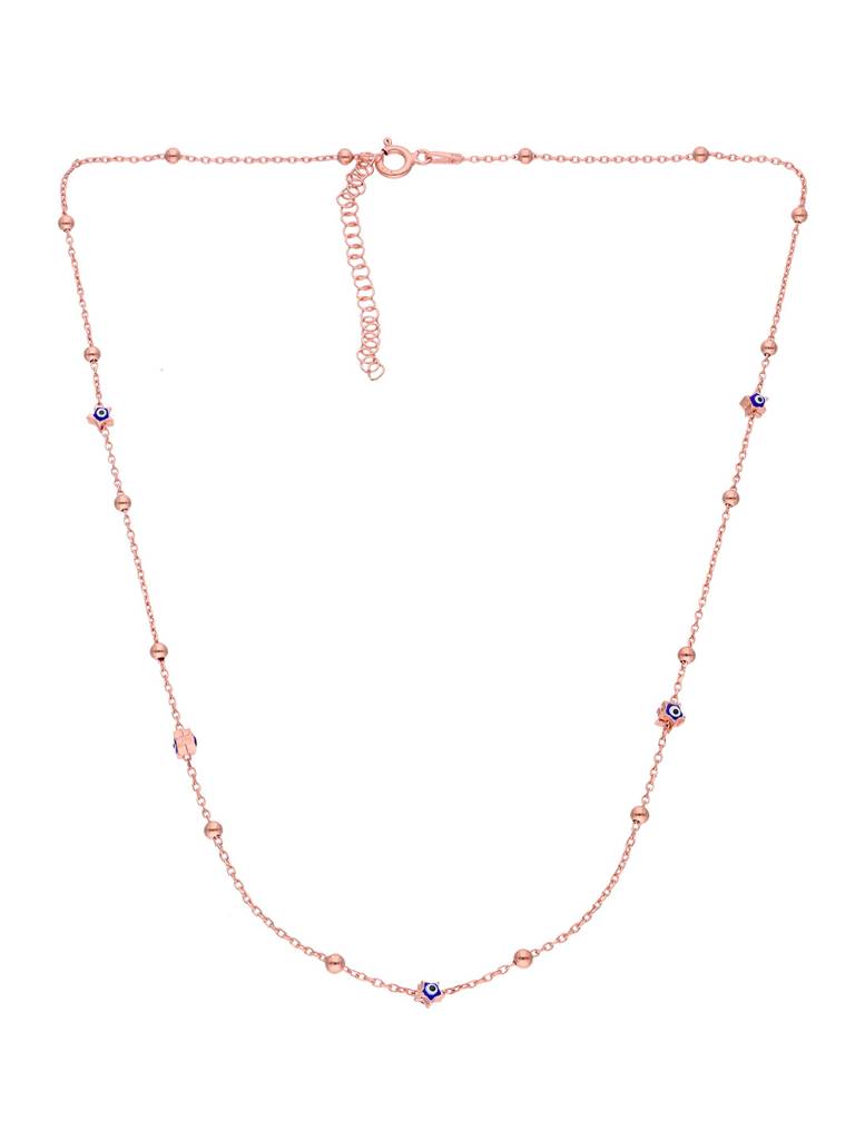 Sterling Silver Rose Gold Minimalistic Evil Eye & Beads Chain Necklace : NLCS273-RG-NA