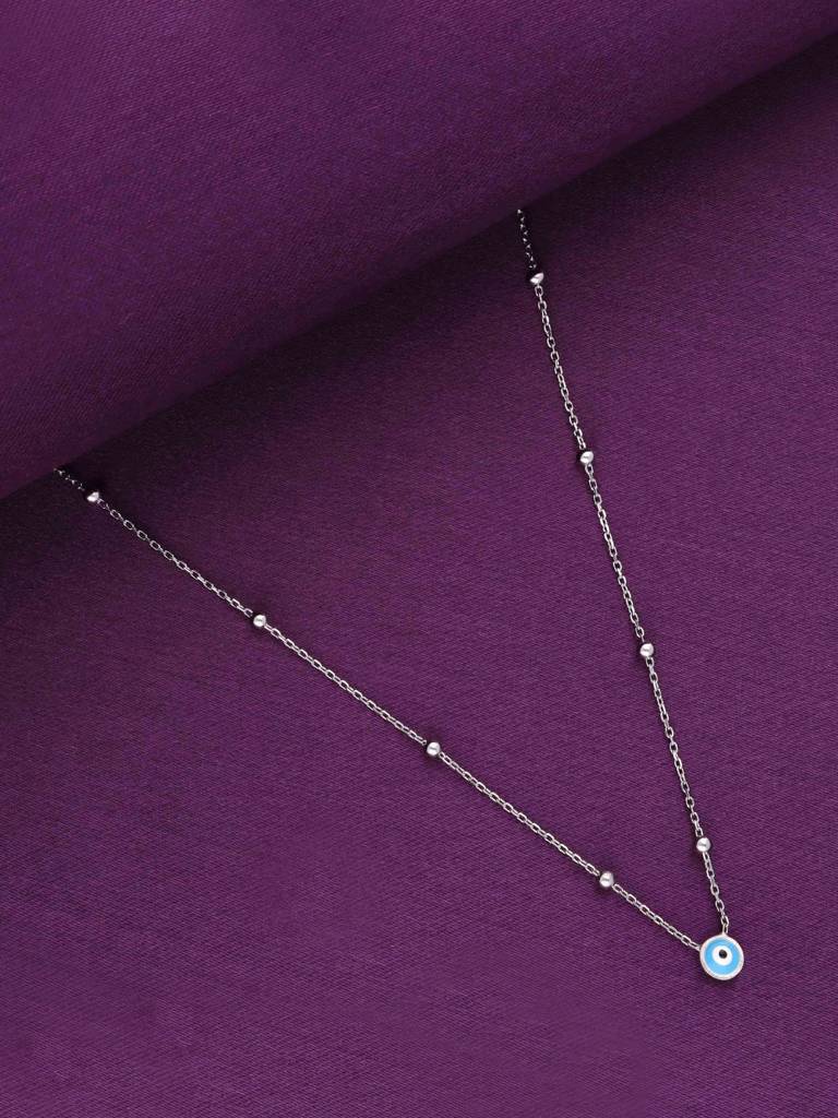 Sterling Silver Trendy Evil Eye & Beads Chain Necklace : NLCS275-S-NA
