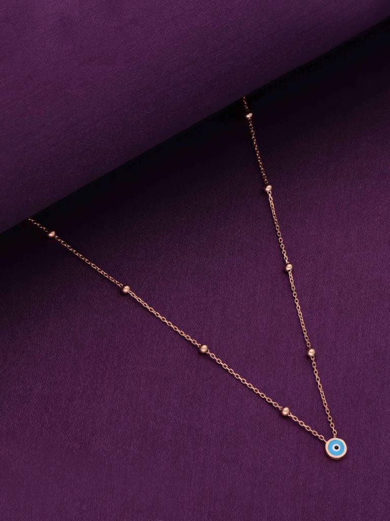 Sterling Silver Rose Gold Trendy Evil Eye & Beads Chain Necklace : NLCS277-RG-NA