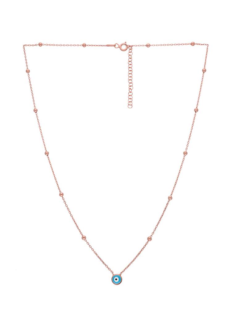 Sterling Silver Rose Gold Trendy Evil Eye & Beads Chain Necklace : NLCS277-RG-NA