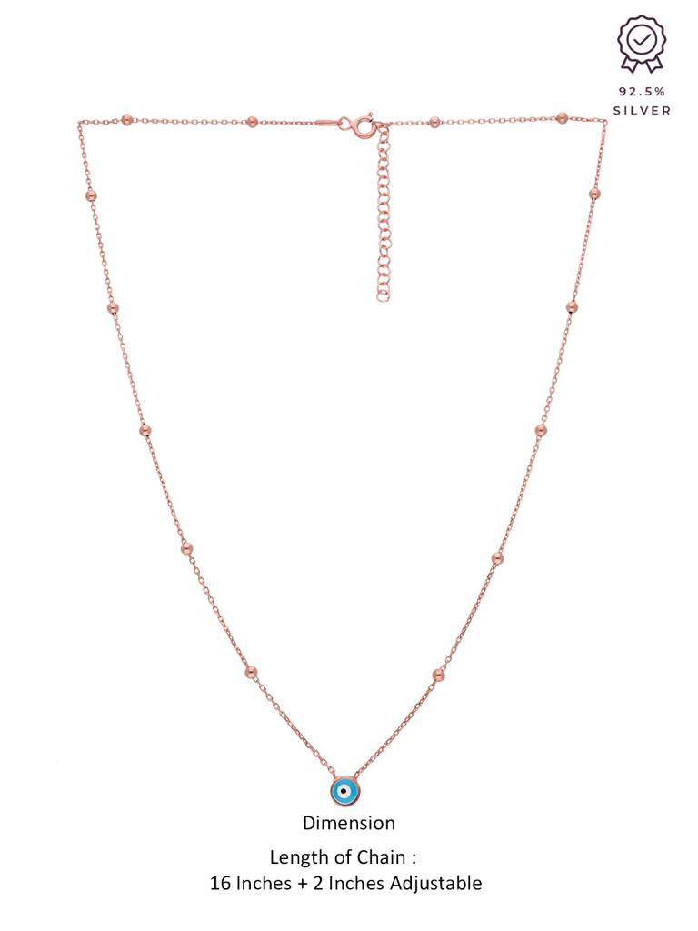 Sterling Silver Rose Gold Trendy Evil Eye & Beads Chain Necklace : NLCS277-RG-NA