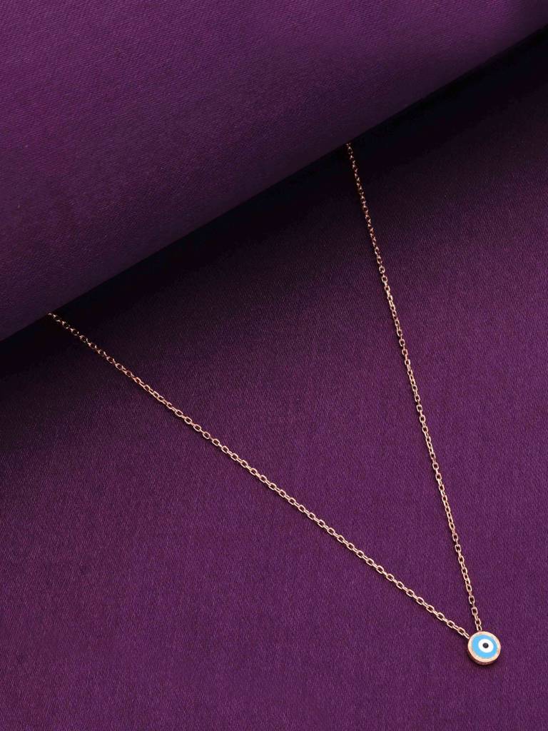 Sterling Silver Rose Gold Simple Evil Eye Chain Necklace : NLCS281-RG-NA