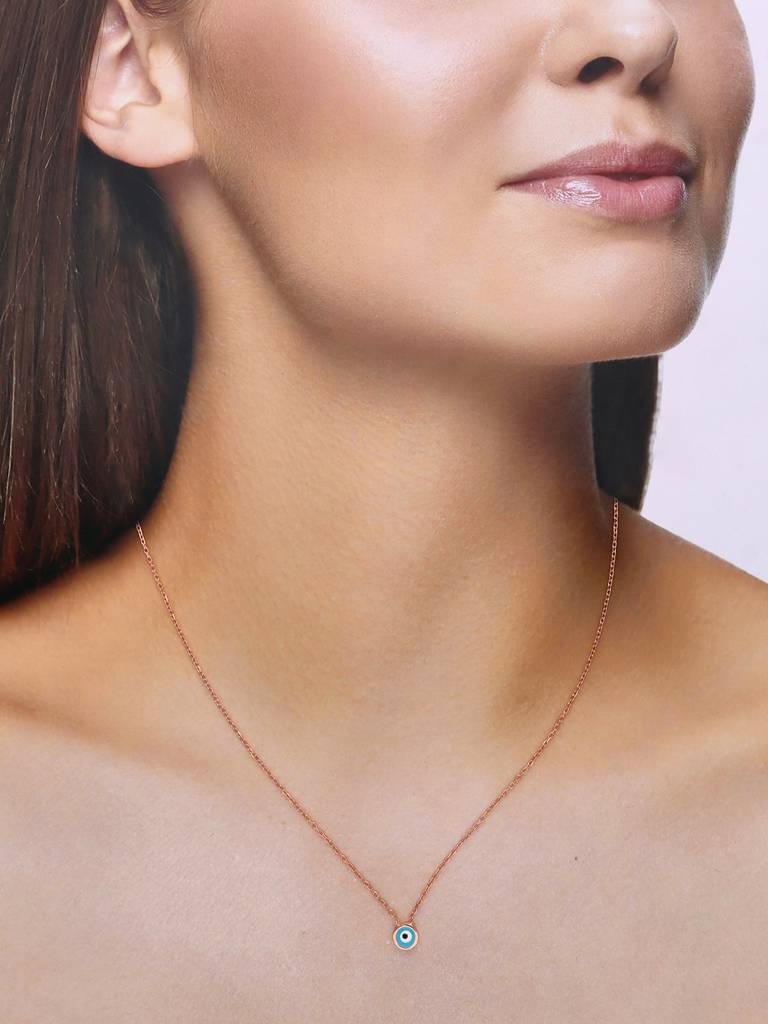 Sterling Silver Rose Gold Simple Evil Eye Chain Necklace : NLCS281-RG-NA