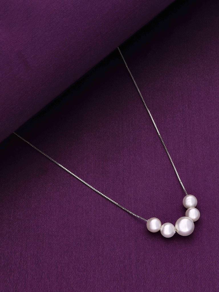 Sterling Silver String Of Pearls Chain Necklace : NLCS288-S-NA