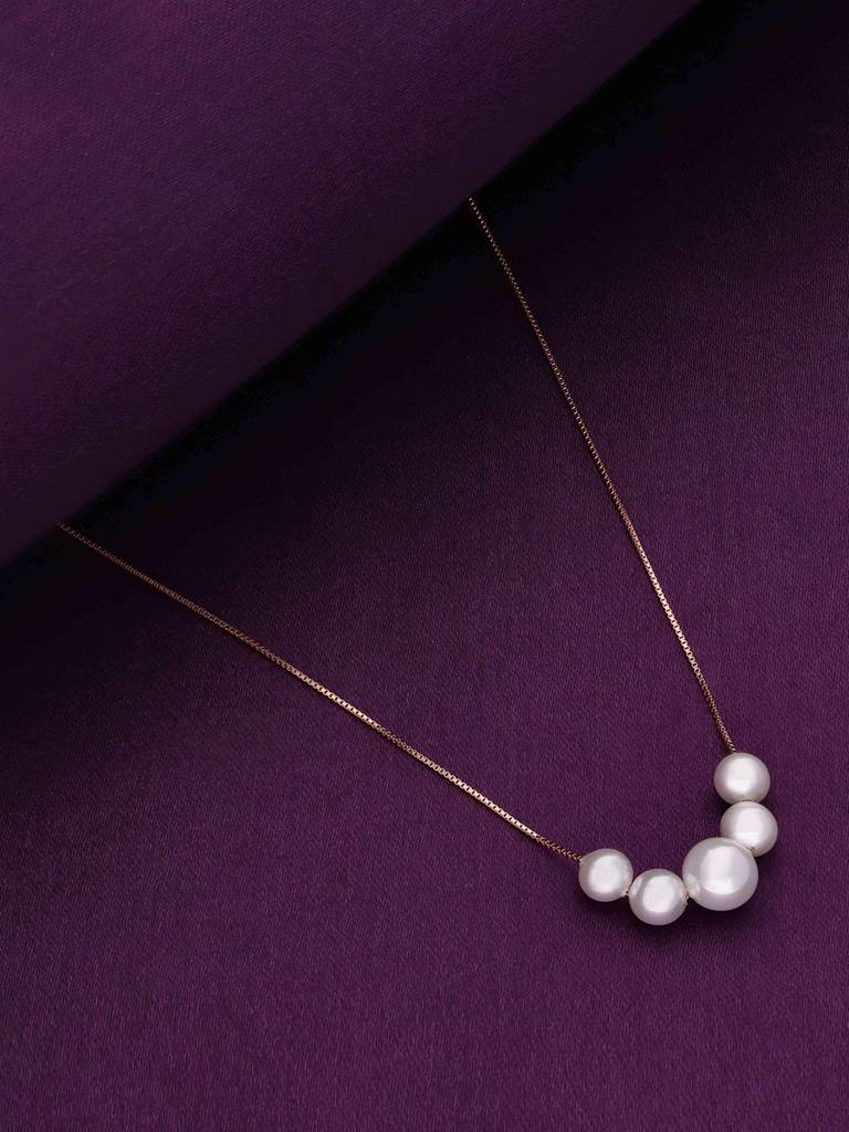 Sterling Silver Rose Gold String Of Pearls Chain Necklace : NLCS289-RG-NA