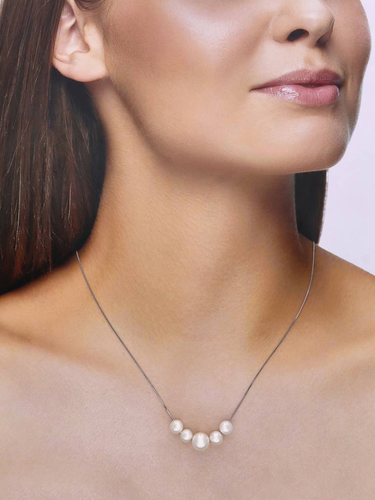 Sterling Silver Rose Gold String Of Pearls Chain Necklace : NLCS289-RG-NA