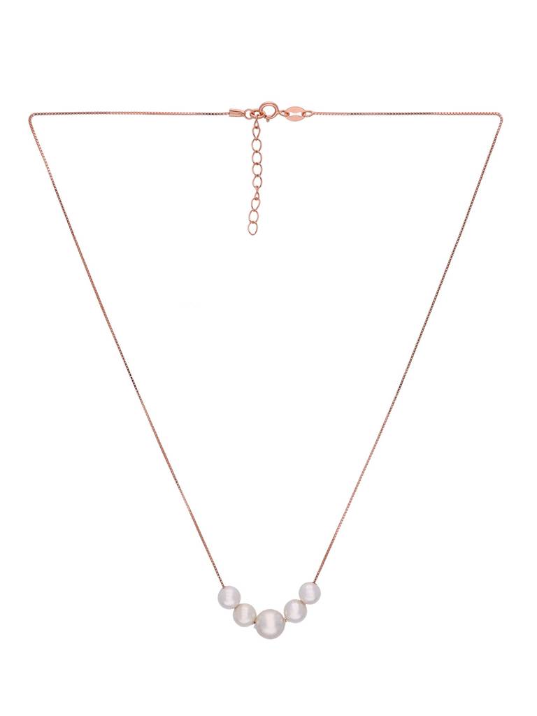 Sterling Silver Rose Gold String Of Pearls Chain Necklace : NLCS289-RG-NA