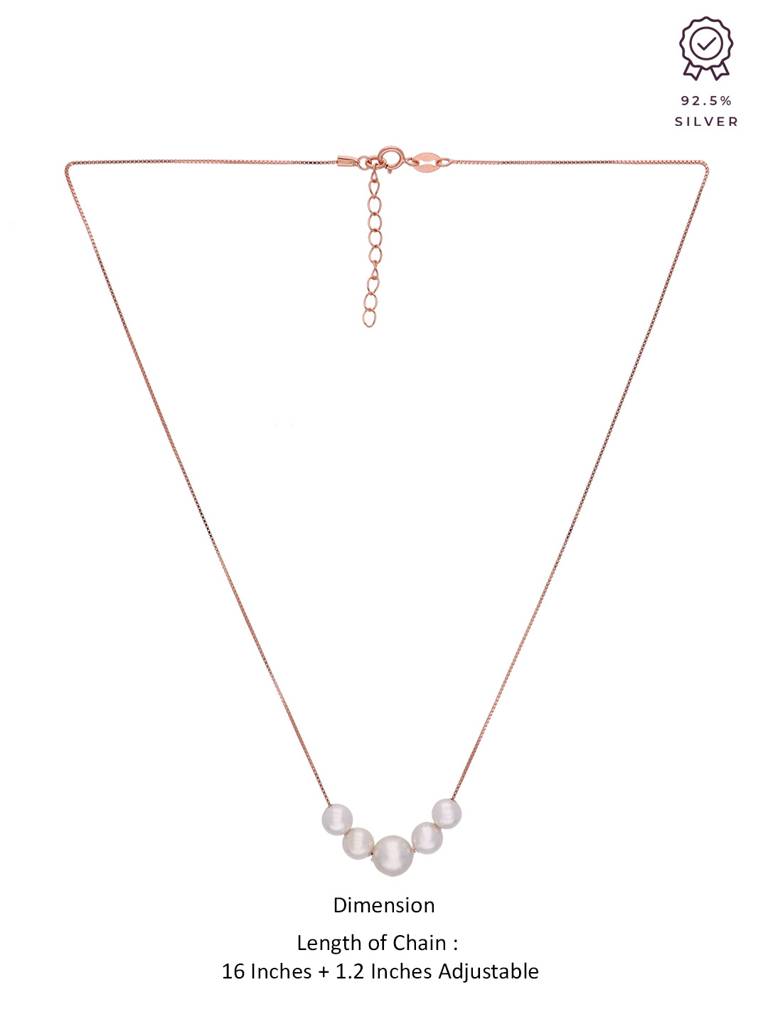Sterling Silver Rose Gold String Of Pearls Chain Necklace : NLCS289-RG-NA