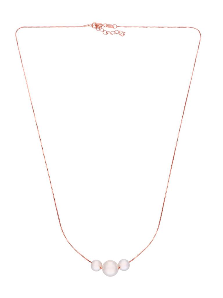Sterling Silver Rose Gold Trilogy Of Pearls Chain Necklace : NLCS291-RG-NA