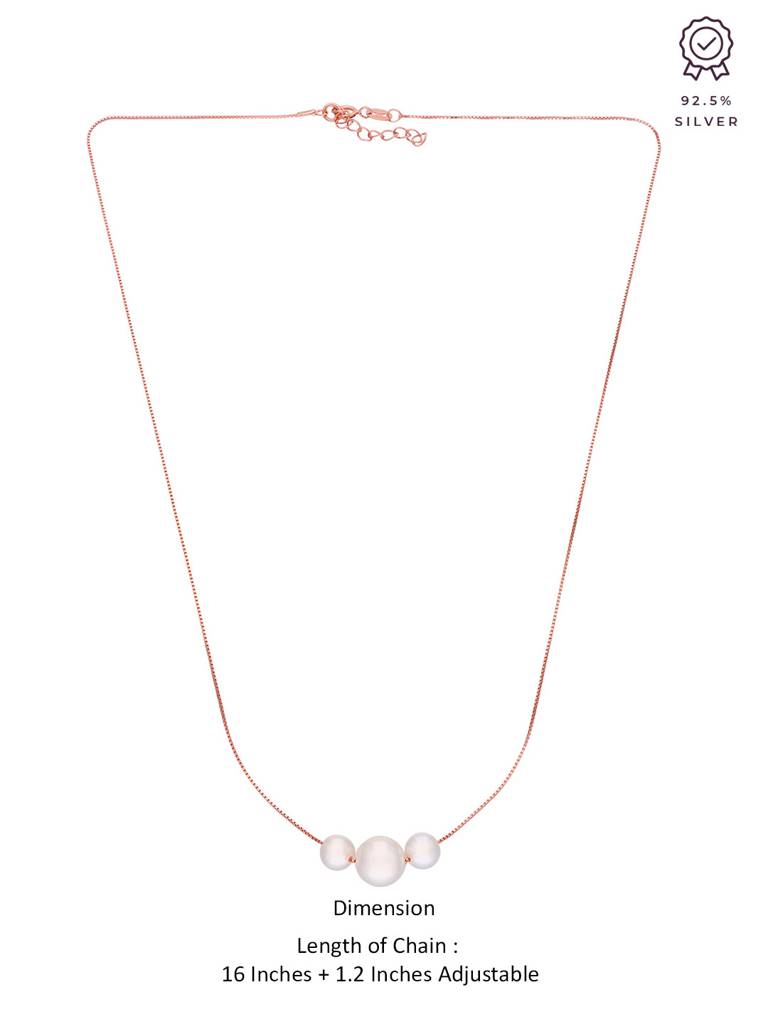 Sterling Silver Rose Gold Trilogy Of Pearls Chain Necklace : NLCS291-RG-NA