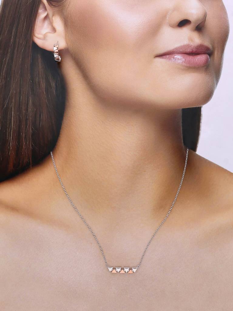 Sterling Silver Triangular Fusion Pendant And Earrings Set : NLCS293-S-NA