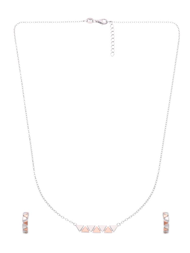 Sterling Silver Triangular Fusion Pendant And Earrings Set : NLCS293-S-NA