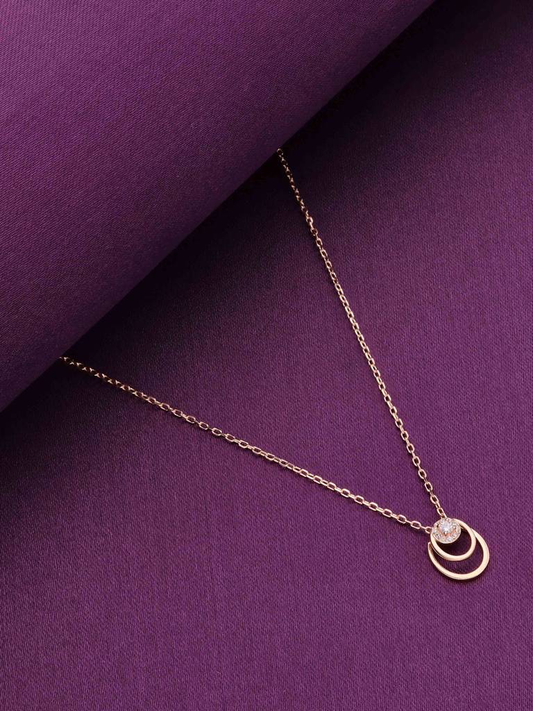 Sterling Silver Rose Gold Concentrics Casual Chain Necklace : NLCS297-RG-NA