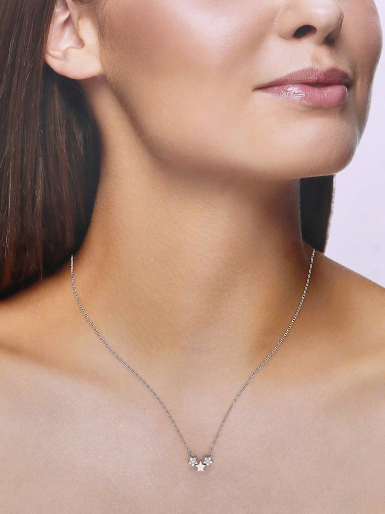 Sterling Silver Three Twinkiling Stars Casual Chain Necklace : NLCS316-S-NA
