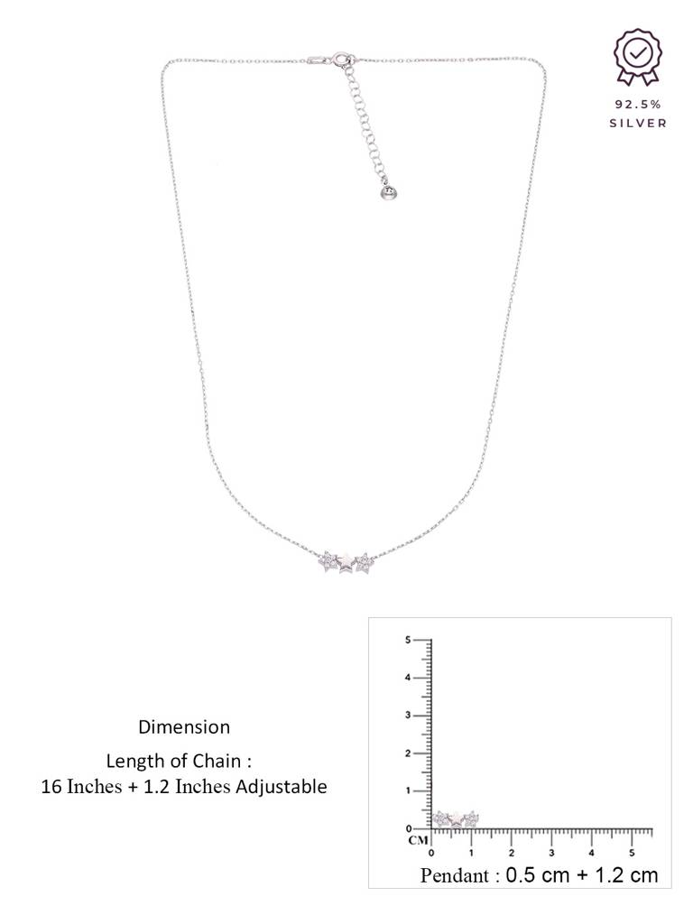 Sterling Silver Three Twinkiling Stars Casual Chain Necklace : NLCS316-S-NA