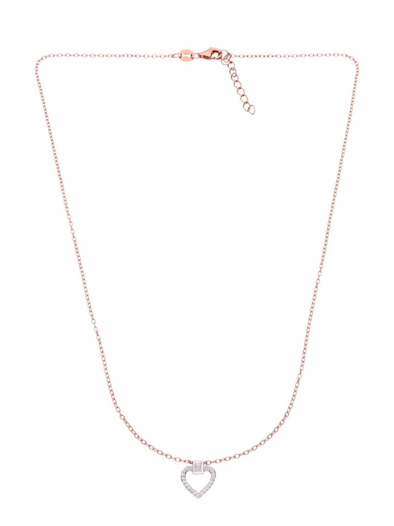 Sterling Silver Rose Gold Single Zircon Diamond Minimal Chain Necklace : NLCS374-RG-NA