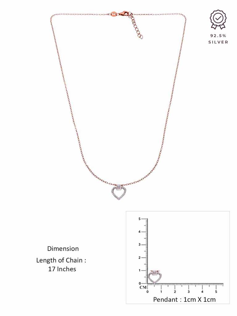 Sterling Silver Rose Gold Single Zircon Diamond Minimal Chain Necklace : NLCS374-RG-NA