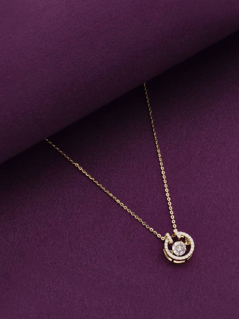 Sterling Silver Gold Modern Round Ring Pendant With Chain : NLCS375-G-NA