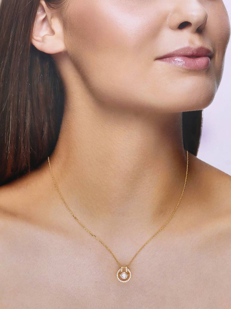 Sterling Silver Gold Modern Round Ring Pendant With Chain : NLCS375-G-NA