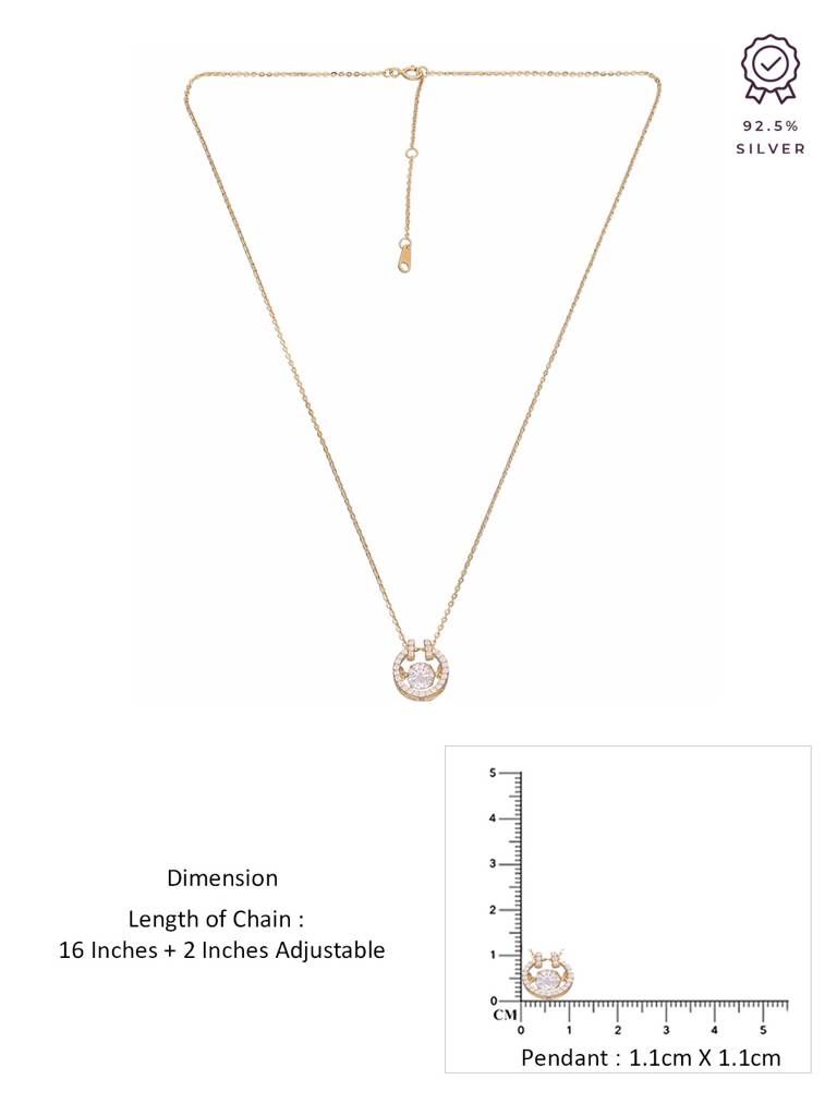 Sterling Silver Gold Modern Round Ring Pendant With Chain : NLCS375-G-NA