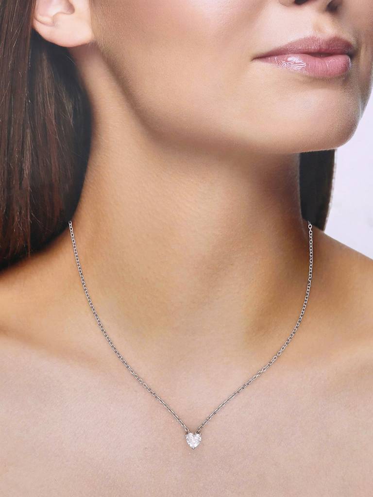 Sterling Silver Crystal Heart Necklace : NLCS378-S-NA