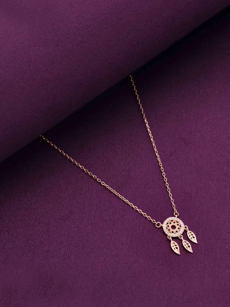 Sterling Silver Rose Gold Dream Catcher Necklace : NLCS379-RG-NA